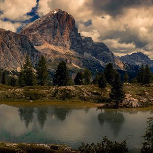 Preview wallpaper mountains, trees, lake, nature, landscape