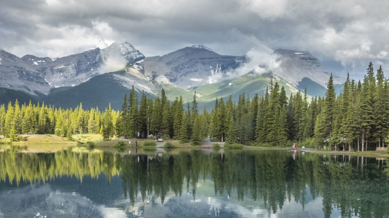 Wallpaper mountains, trees, lake, reflection, landscape, nature