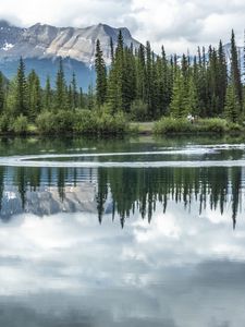 Preview wallpaper mountains, trees, lake, reflection, landscape