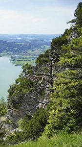 Preview wallpaper mountains, trees, lake, landscape, aerial view