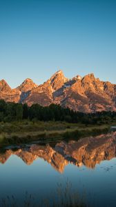 Preview wallpaper mountains, trees, lake, reflection, nature, landscape