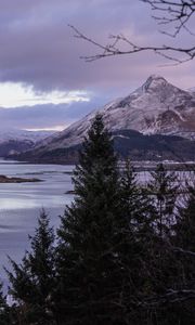 Preview wallpaper mountains, trees, lake, clouds, landscape