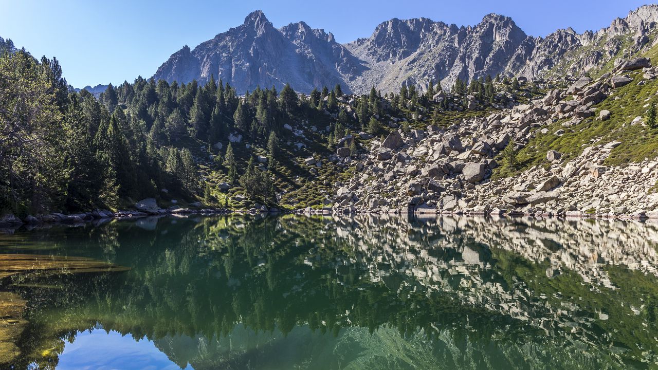 Wallpaper mountains, trees, lake, landscape, reflection