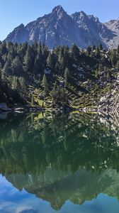 Preview wallpaper mountains, trees, lake, landscape, reflection
