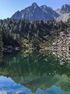Preview wallpaper mountains, trees, lake, landscape, reflection