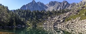Preview wallpaper mountains, trees, lake, landscape, reflection