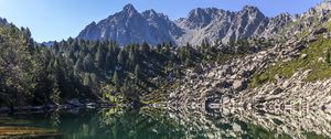 Preview wallpaper mountains, trees, lake, landscape, reflection