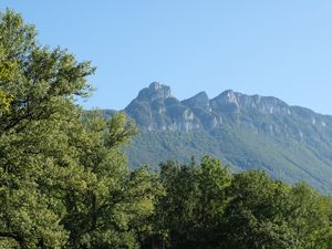 Preview wallpaper mountains, trees, landscape, nature, meadow, grass