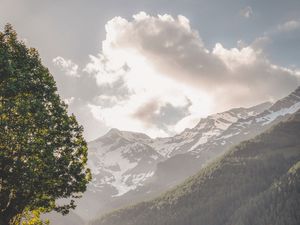 Preview wallpaper mountains, trees, landscape, slopes, peaks