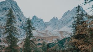 Preview wallpaper mountains, trees, landscape, river, stream