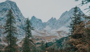 Preview wallpaper mountains, trees, landscape, river, stream