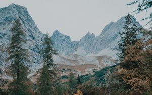 Preview wallpaper mountains, trees, landscape, river, stream