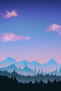 Preview wallpaper mountains, trees, landscape, art