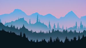 Preview wallpaper mountains, trees, landscape, art