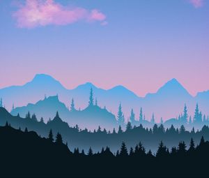 Preview wallpaper mountains, trees, landscape, art