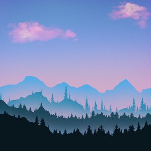 Preview wallpaper mountains, trees, landscape, art
