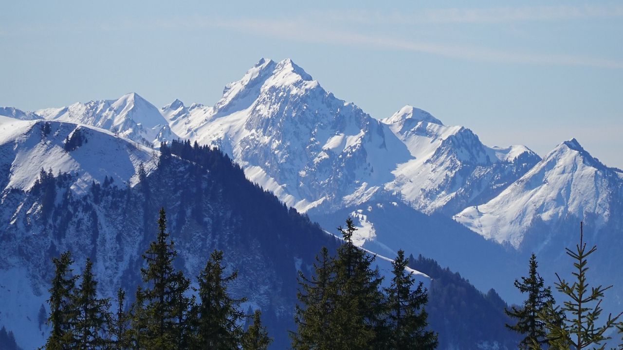 Wallpaper mountains, trees, landscape, snowy