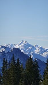 Preview wallpaper mountains, trees, landscape, snowy