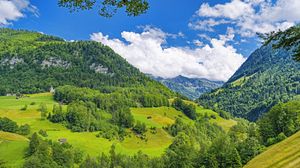Preview wallpaper mountains, trees, landscape, aerial view, green