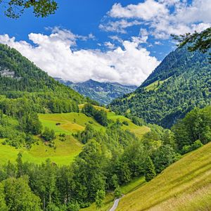 Preview wallpaper mountains, trees, landscape, aerial view, green