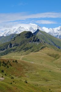 Preview wallpaper mountains, trees, meadow, nature, landscape