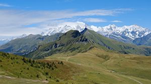 Preview wallpaper mountains, trees, meadow, nature, landscape