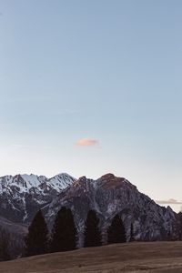 Preview wallpaper mountains, trees, peaks, snowy, landscape