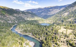 Preview wallpaper mountains, trees, pond, river, landscape