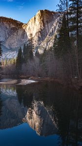 Preview wallpaper mountains, trees, reflection, lake, landscape, nature, silence