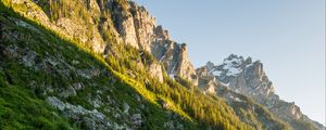 Preview wallpaper mountains, trees, river, stones, nature