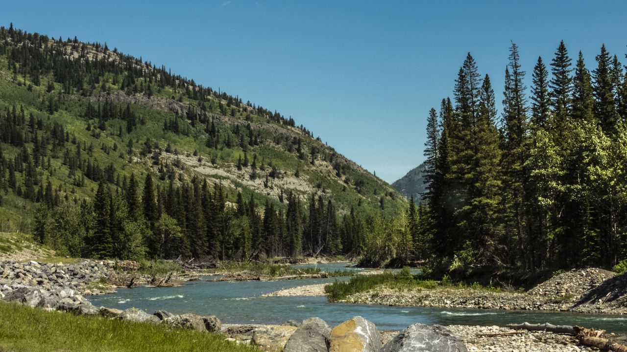 Wallpaper mountains, trees, river, landscape, nature