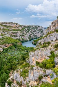 Preview wallpaper mountains, trees, river, nature, landscape, aerial view