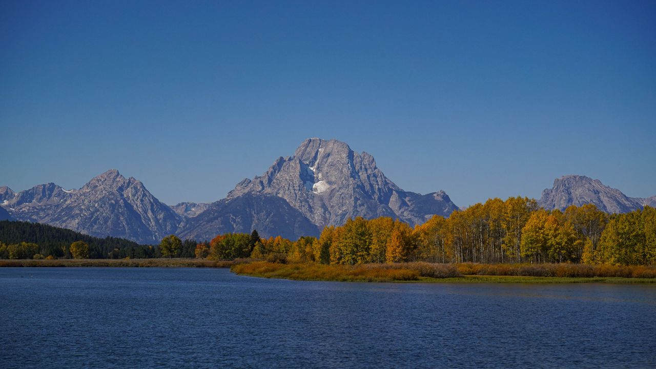 Wallpaper mountains, trees, river, nature