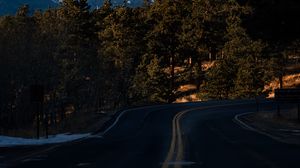 Preview wallpaper mountains, trees, road, turn, landscape