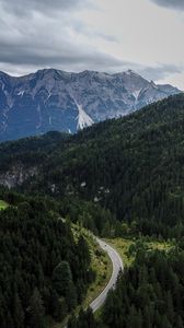 Preview wallpaper mountains, trees, road, aerial view, landscape