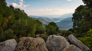 Preview wallpaper mountains, trees, rocks, landscape