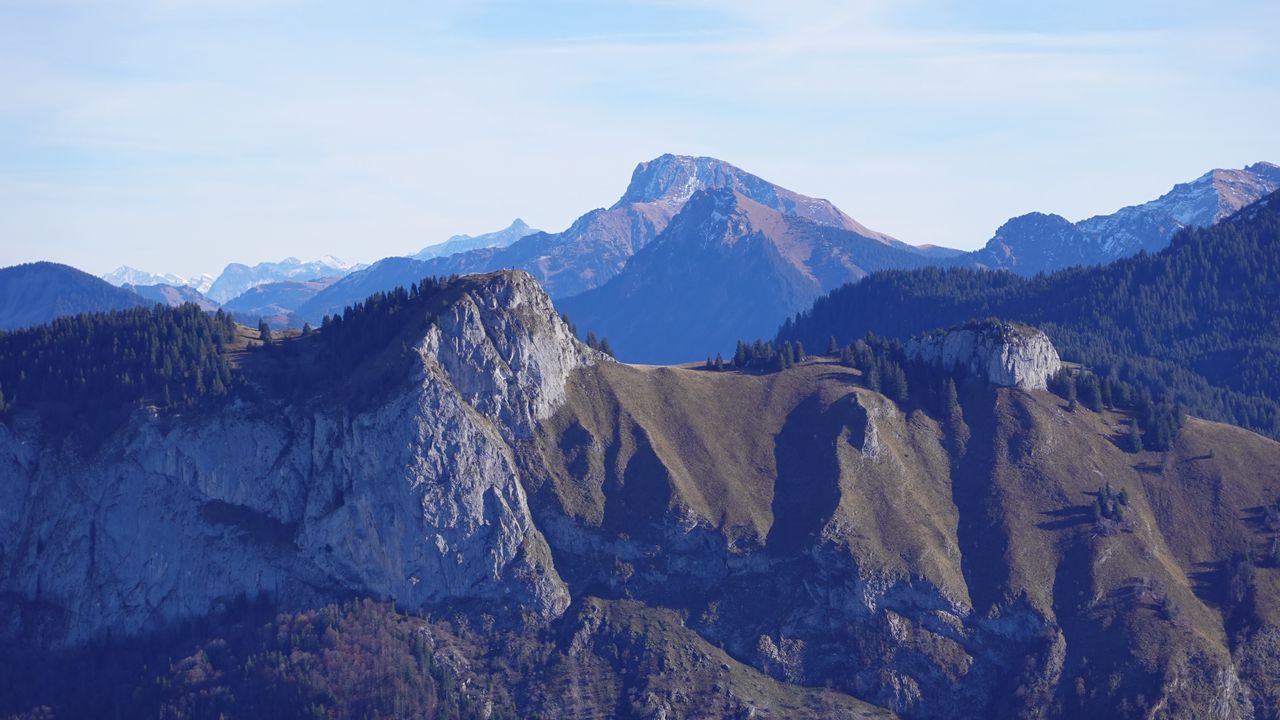 Wallpaper mountains, trees, rocks, nature, landscape