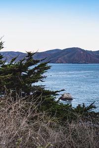 Preview wallpaper mountains, trees, sea, ship, nature, sky