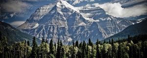 Preview wallpaper mountains, trees, sky, grass, tops