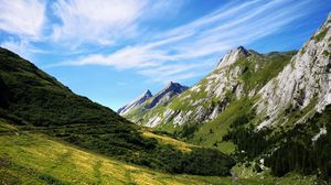 Preview wallpaper mountains, trees, sky, landscape, nature
