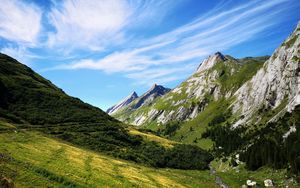 Preview wallpaper mountains, trees, sky, landscape, nature