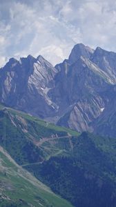 Preview wallpaper mountains, trees, slope, trail