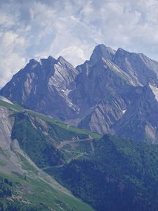 Preview wallpaper mountains, trees, slope, trail