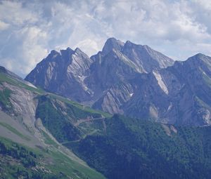 Preview wallpaper mountains, trees, slope, trail