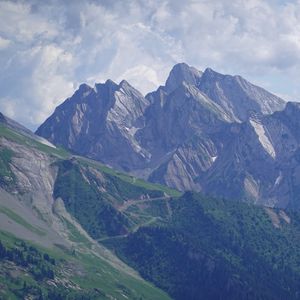 Preview wallpaper mountains, trees, slope, trail