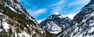Preview wallpaper mountains, trees, slope, snow, view