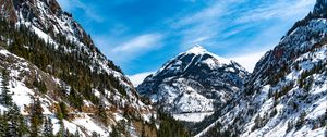 Preview wallpaper mountains, trees, slope, snow, view