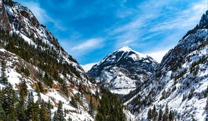 Preview wallpaper mountains, trees, slope, snow, view