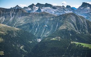 Preview wallpaper mountains, trees, slopes, paragliding, nature