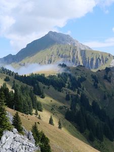 Preview wallpaper mountains, trees, slopes, clouds, landscape